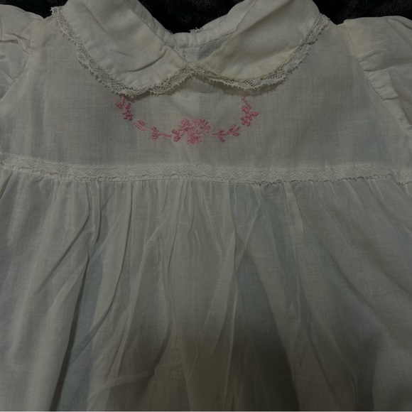 Vintage White Infant Dress with Pink Floral Embroidery - Picture 2 of 8